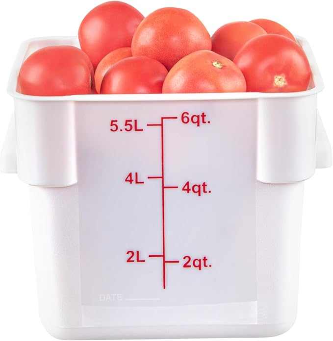 Restaurantware - Met Lux 6 Quart Food Storage Container, 1 White Storage Container - Lids Sold Separately, Red Volume Markers, Dishwashable Container, Side Handles, For Storing Foods