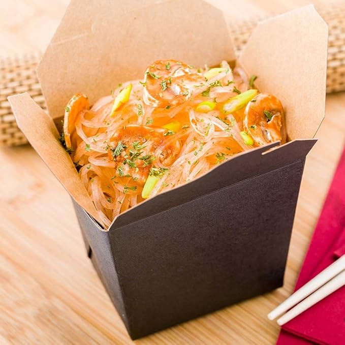 Restaurantware-16 Ounce Noodle Take Out Boxes, 200 Disposable Food To Go Boxes - Tab-Lock, Stackable, Black Paper Take Home Boxes, Greaseproof, For Restaurants, Catering, And Parties