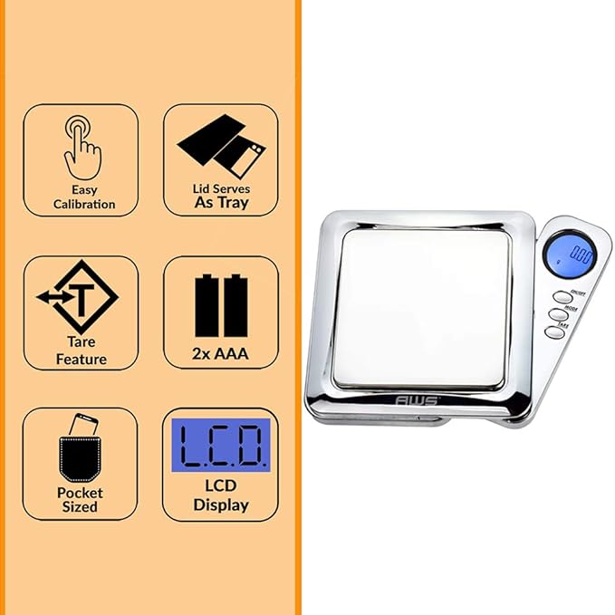 Blade Series Digital Precision Pocket Weight Scale with Silicone Mat, Chrome, 100g x 0.01g (BL-100-CH-SE) - American Weigh Scales