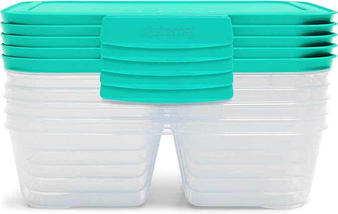 Sistema Nest It Meal Prep Food Storage Containers, 3 Compartments, 8 Cups, BPA-Free, 5-Pack