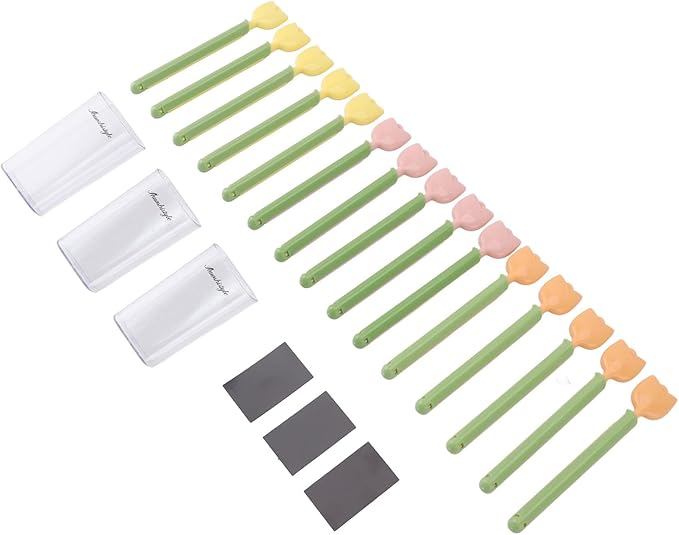 15Pcs Food Sealing Clip,Creative Beautiful Tulip Flower Floral Shape Sealing Clip with Magnetic Storage Box for Refrigerator, Food Clips Chip Clips
