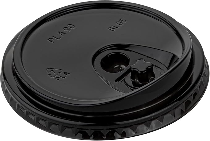 LIDS ONLY: Zero Waste 3.5 x 3.5 Inch Plastic Lid, 100 Disposable Sippy - Cups Sold Separately, Commercially Compostable, Black PLA, Fits 12, 16, and 24 Ounce Cups - Restaurantware