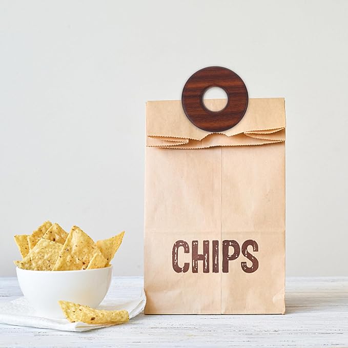LIFKOME 2pcs Food Bag Sealing Clips, Stainless Steel Sealing Clips, Wood Color, 5x5cm, Brown