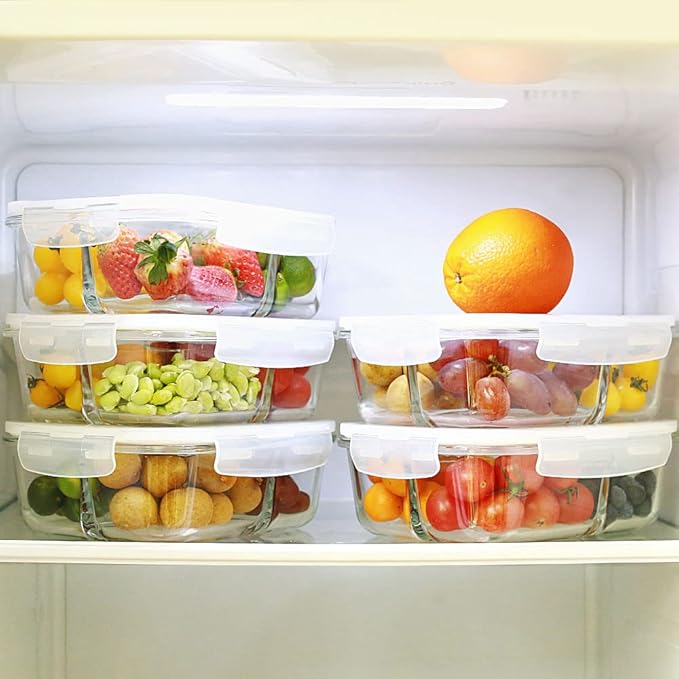 DAS TRUST [5-Pack,36 oz Glass Meal Prep Containers 3 Compartment with Lids, Glass Lunch Containers,Food Prep Lunch Box,Bento Box, Microwave, Oven, Freezer, Dishwasher (4.5 Cups, Clear)