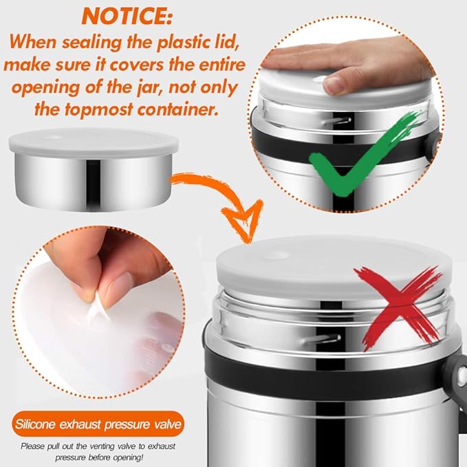 Soup Thermos for Adults, 3 Layered 61oz Food Thermos Jar for Hot Food, Large Wide Mouth Vacuum Insulated Stainless Steel Thermal Lunch Box Container Flask, Men Bento Box for Work Office Travel