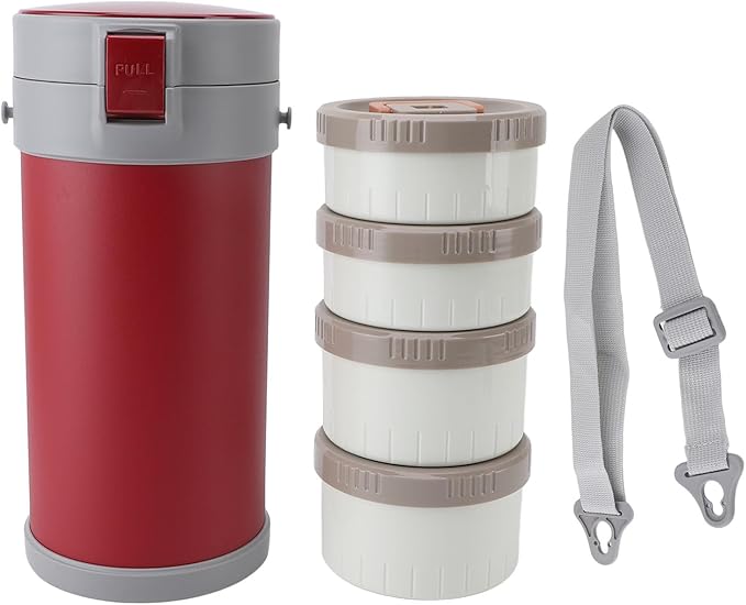 TOPINCN 2.9L Stackable Insulated Box 304 Stainless Steel Leakproof Food Jar with Handle and Venting Valve, Double Layer Vacuum Insulation Technology (Red)