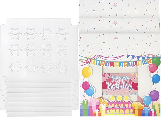 qiqee Birthday 16 Packs 12 Cupcake Boxes with Window, 13"x10"x3.5" Bakery Boxes for Cupcakes, 12 Cupcake Carriers