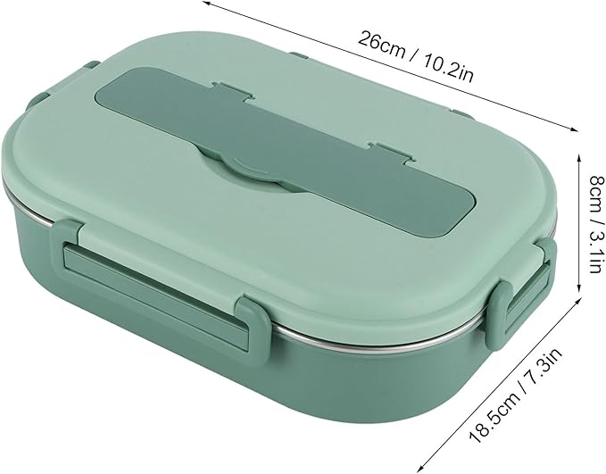 Raguso Boxs Dinnerware 4‑Grid Lunch Box Stainless Steel Meal Prep Containers for Canteens Office Family Food Storage Container (Four-compartment lunch box with soup bowl: green)
