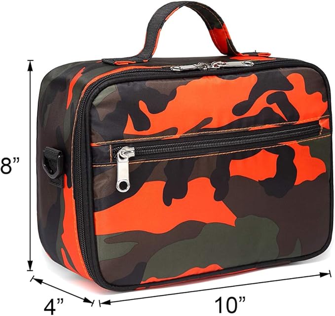 BLUEFAIRY Boys Backpacks Set for Kids Elementary School Bag with Lunch Box Teens Primary Middle School Book Bags Bookbag Schoolbag Sturdy Travel Lightweight Gifts Camo Orange