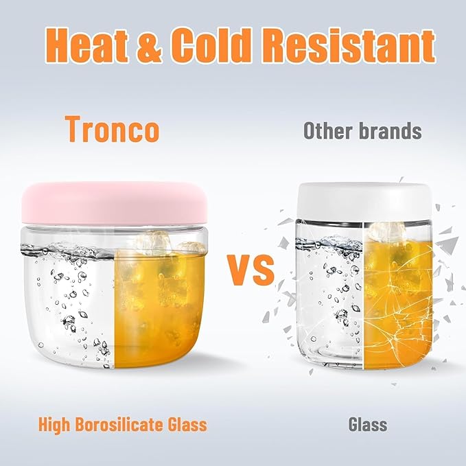 Tronco 24 oz Glass Lunch Bowl Container with Lid, Glass Food Storage Containers, Leak & Spill Proof, Soup & Stew Food Storage, Meal Prep, Airtight, Microwave Safe, BPA-Free - Ideal Gifts, 2Pack