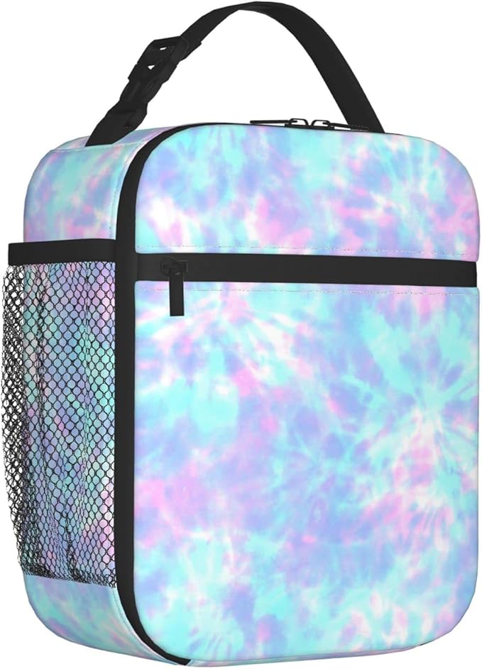 YETTA YANG Pink Tie Dye Purple Colorful Portable Lunch Bag Insulated Lunch Box Reusable Totes For Women Men Work Picnic Camping
