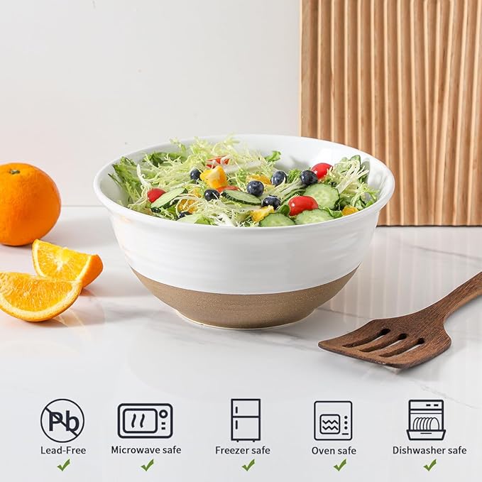 Ceramic Serving Bowls,84 Ounce Stackable Salad Bowls for Kitchen,9 Inch Large Mixing Bowls for Cereal,Pasta,Soup and Oatmeal,Serving Dish Set of 2,Gift for Housewarming,Microwave Safe,White