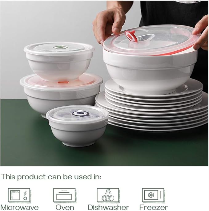 DOWAN Ceramic Bowl Set with Lids, Serving Bowls with Lids, Food Storage Container, Porcelain Prep Bowl, Small Mixing Bowls for Kitchen, Microwave & Dishwasher Safe, 64/42/22/12 Ounces, Set of 4