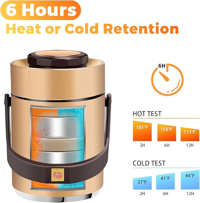 51 oz Adults Stainless Steel Vacuum Insulated Wide Mouth Soup Food Thermos Hot Food Jar with Keep Thermal Portable 2 Tier Stackable Bento Hot Food Containers Lunch Boxes (51 oz Gold)