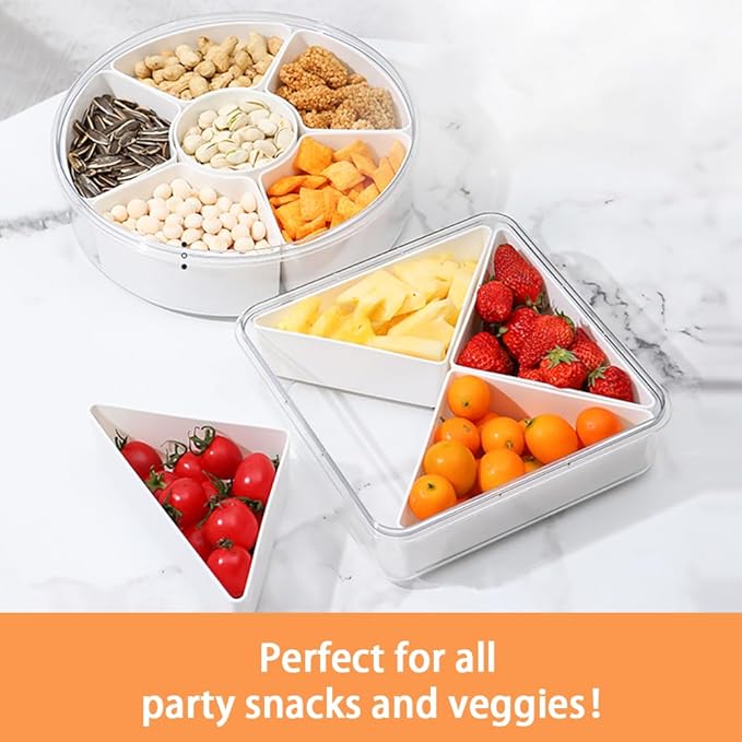 Veggie Tray With Lid for Fridge Organizer Bins Divided Snackle Box Container with 6 Compartments for Party Serving Platter, Fruit Tray with dip, Snack Storage, Reusable Meal Prep