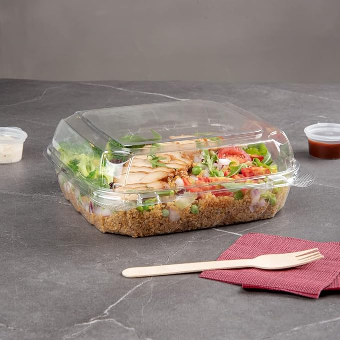 Restaurantware Thermo Tek 33.8 Ounce Clamshell Containers 100 Anti-Fog To Go Food Containers - Freezable Square Clear Plastic Food Packaging Containers Disposable