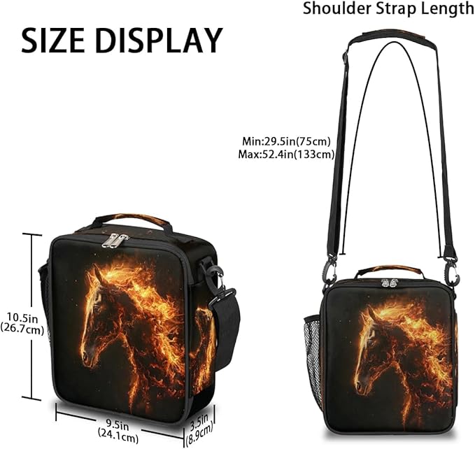 Lunch Box for Kids Boys Girls Fire Horses Kids Lunch Bag Insulated Lunch Bag Tote with Adjustable Shoulder Strap Teens Lunchbox Cooler School Picnic