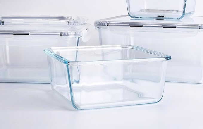 Extra Large Glass Storage Containers with Lids, Set-8-Piece Lunch Containers, Ideal for Storing Food, Vegetables, Fruits, Baking Cake & lot of other Tasty Food (Square)