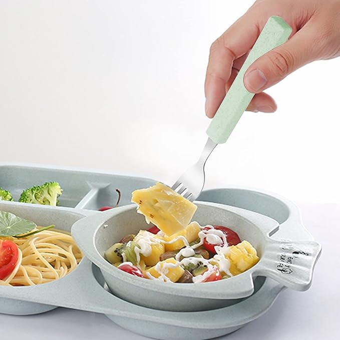 VANRA 3-Piece Children Utensils Set 18/8 Stainless Steel Child Flatware Set Silverware Spoon Fork Chopstick Set with Travel Case for Kids Lunch Box