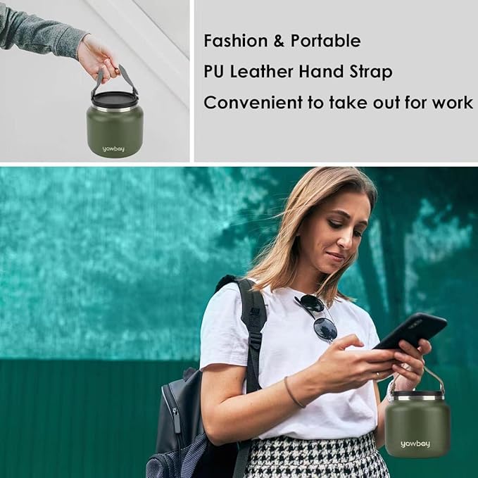 Insulated Food Jar,24 OZ Leakproof Insulated Food Soup Container,Stainless Steel Vacuum Thermal Insulated Hot Lunch Containers for Adults Wide Mouth Food Jar for Hot Cold Food(Green)