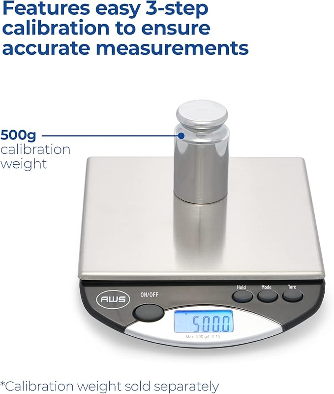 American Weigh Scales Compact Bench Scale Stainless Steel Backlit LCD Screen Rubber Stabilizing FeetAMW-500I-BLK500G x 0.1G(Black)