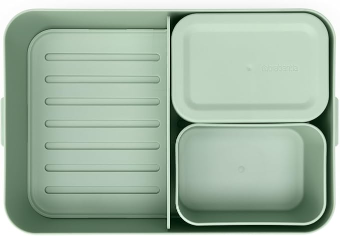 Brabantia Make & Take Bento Lunch Box (Jade Green) 2 Compartments & Lidded Pot, Lift-Out Tray Divider, BPA-Free, Airtight Snap Locks, Microwave & Freezer Safe, Travel Meal Prep Container