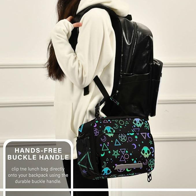 MNSRUU Insulated Lunch Bag Magic Skulls Lunch Bag Women Lunch Totes Men Lunch Box with Adjustable Shoulder Strap Lunch Bag for Work Office School Picnic