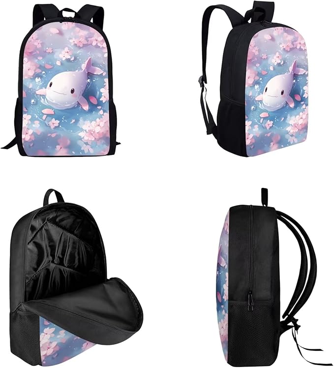 Dolyues Cherry Blossom Fish Girls' Pink Backpack Set - Stylish Casual Daypack with Lunch Bag & Pencil Case - Gifts for Women & Girls