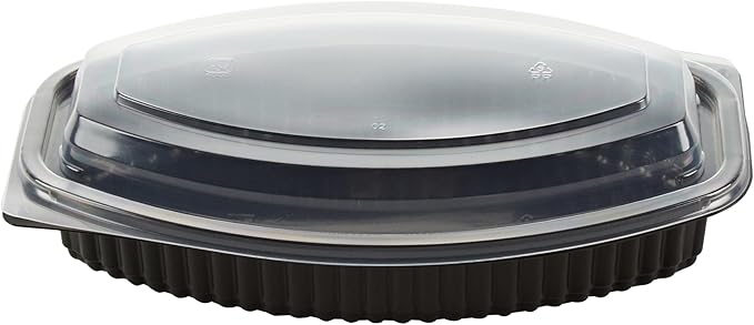 RW Base 21 Ounce Meal Prep Containers, 50 Microwavable To Go Containers With Lids - Disposable, Freezable, Black Plastic Oval Food Containers, Pack Hot And Cold Food, For Takeaway - Restaurantware