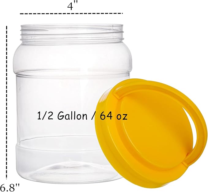 Lyellfe 4 Pack Clear Plastic Jars, Half Gallon Wide Mouth Storage Containers with Leak-proof Lids Handle, BPA Free Empty Plastic Jar for Flour, Dry Goods, Cookies, Candy, Airtight Food Storage