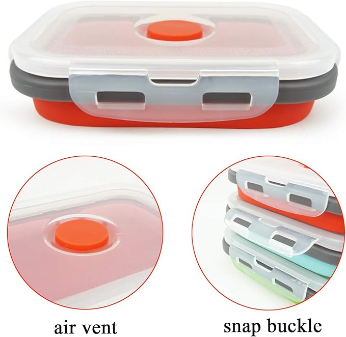 CARTINTS Set of 3 Collapsible Food Storage Containers Collapsible Silicone Bowls, Silicone Lunch Containers with Airtight Lids, Microwave and Freezer Safe, 500ml