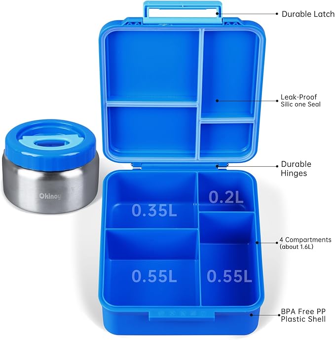 Bento Lunch Box for Kids With 8oz Soup Thermo, Leakproof Lunch Compartment Containers with 4 Compartment Bento Box, Thermo Food Jar, BPA Free,Travel, School