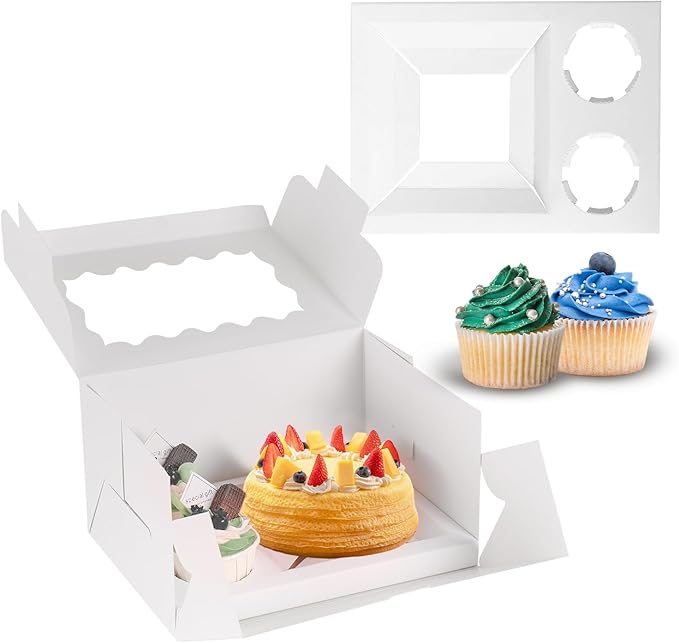 16 Packs Bento Cake and Cupcake Clear Lid with 2 Cupcake Holes - Cake and Cupcakes Boxes - Pastry Sweets Bento Box with Cupcake Insert for Family Birthday Party Mother's day(1+2/16Pcs)