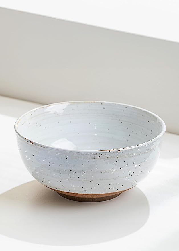 Mixing and Serving Bowl - 9 inch Ceramic Stoneware, Handmade White, Microwave & Dishwasher Safe