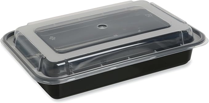 GEN Food Container with Lid, 28 oz, 8.81 x 6.02 x 2.04, Black/Clear, Plastic, 150/Carton (TORECT28)
