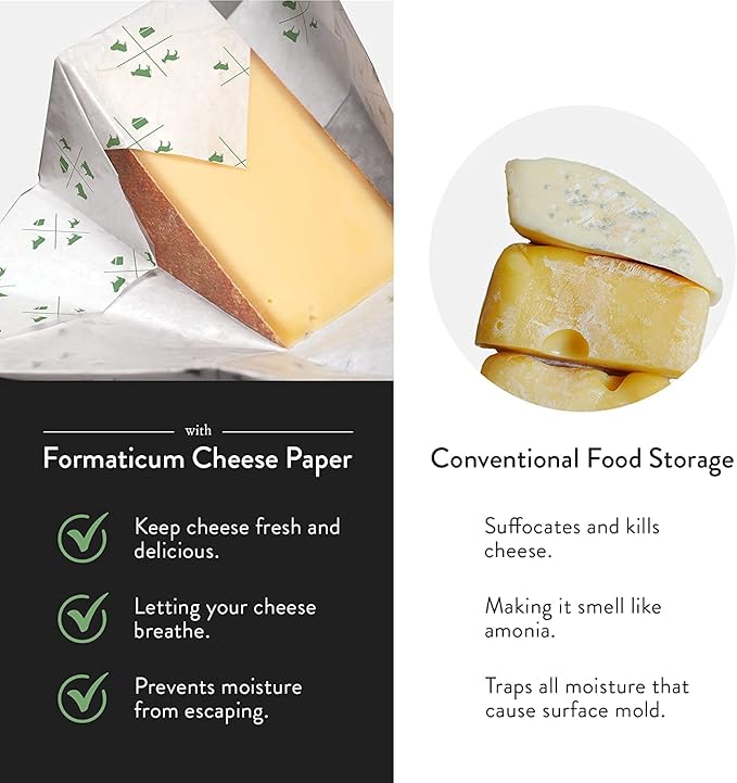 Formaticum Zero Cheese Storage Paper, Compostable, Biodegradable, and Plastic-Free Paper to Keep Cheese and Charcuterie Fresh, 9 x 13 Inches, 30 Total Sheets (2 Boxes)