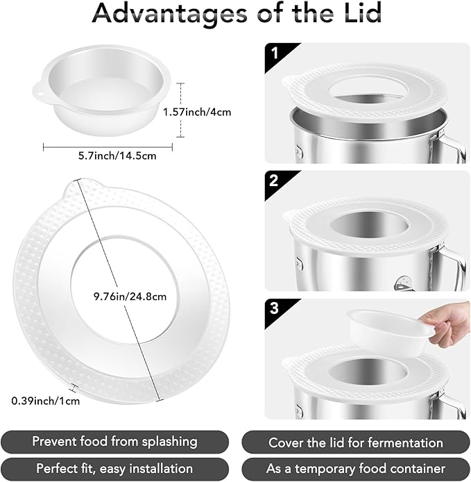 7 QT Food-Grade 304 Stainless Steel Mixer Bowl fit for KitchenAid Bowl-Lift Stand Mixer, Mixing Bowl with Anti-slip Handle & Lid for Kitchen Aid 7 Quart Mixer