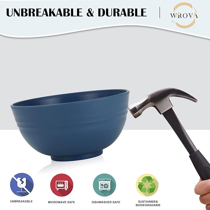Wheat Straw Bowl Sets,8 PCS Unbreakable Cereal Bowls 26 OZ,Microwave and Dishwasher Safe Bowls,Kids Bowl suitable for cereal,salad,snack and soup (Blue and Beige)
