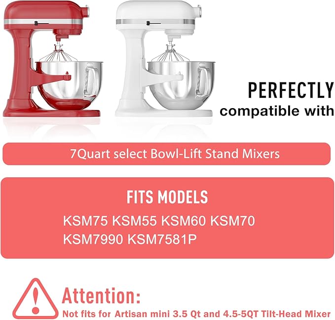 7QT Stainless Steel Mixer Bowl for Kitchenaid Stand Mixers, Kitchen Aid Mixing Bowl for 7QT Lift Mixer with Handle