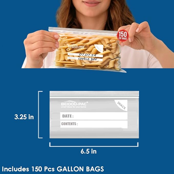 Combo Storage Zip Bags 350 Count, Resealable Variety Pack With Organizer, Reclosable Clear Plastic Snack, Sandwich, Quart, Gallon Assorted Size Bags