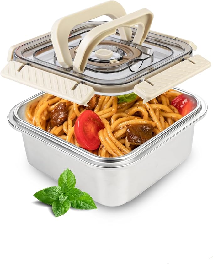 Stainless Steel Food Container with Lid, Meal Prep Container Lunch Box with Handle Date Tracker for Travel, Party, Leftovers, Dishwasher Safe Oven/Freezer Safe Except Lid, 44oz/1300ml