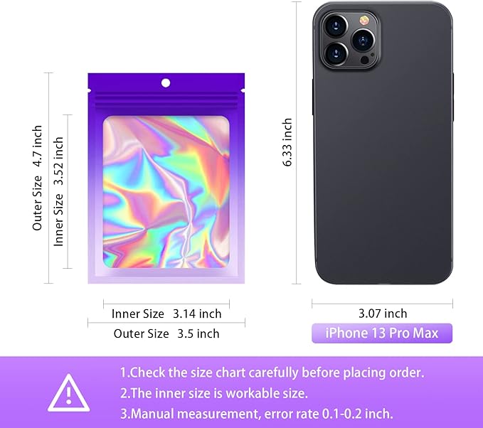100 Pieces Resealable Mylar Bags, Smell Proof Bags with Clear Window for Food Storage Party Favor Packaging Small Business (Gradient Purple, 3.5×4.7 Inch)