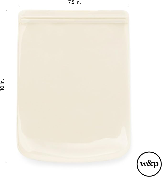 W&P Porter Silicone Reusable Storage Bag, Sandwich (46oz Flat), Cream, Food Storage Container, Microwave and Dishwasher Safe, Easy Cleaning