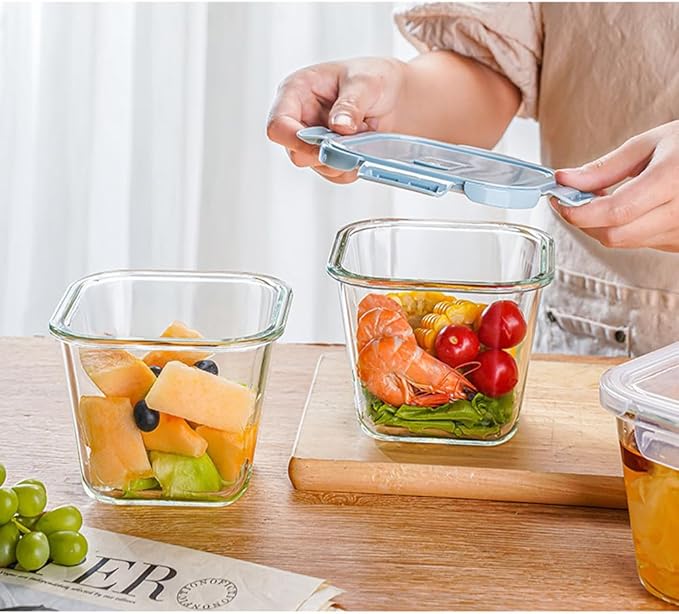 28oz glass soup containers with lids, Square Glass Meal Prep Storage Containers, Glass Soup Containers, Kitchen Meal Prep Bowls with Airtight Lids, Freezer, Microwave, Dishwasher Safe (4)