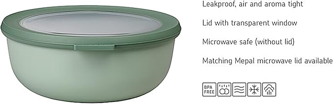 Mepal Cirqula 101oz/3,000ml Multi Food Storage & Serving Bowl with Transparent Lids | Perfect for Food Prep | Microwave & Dishwasher Safe | Nordic Lilac | Made in Holland