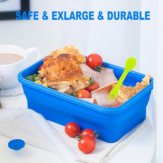 Extra Large Collapsible Silicone Food Storage Containers With Lids, 82.8oz, 2 Pack, XXL Foldable Bento Lunch Box, Big Meal Boxes for Kitchen, Camping, BPA Free