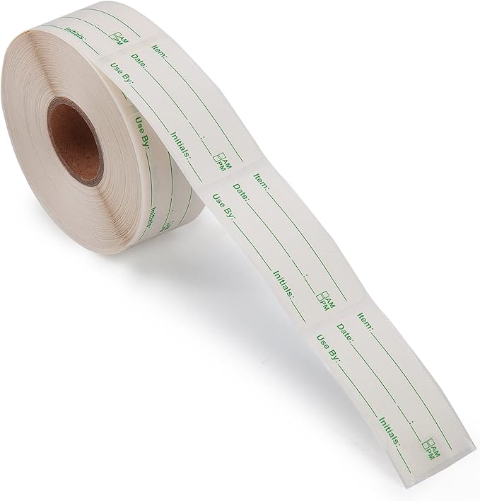 L LIKED 500 Stickers Use by 1 x 2 Inch Dissolvable Labels for Food Containers Prep roll of 500 (Green)