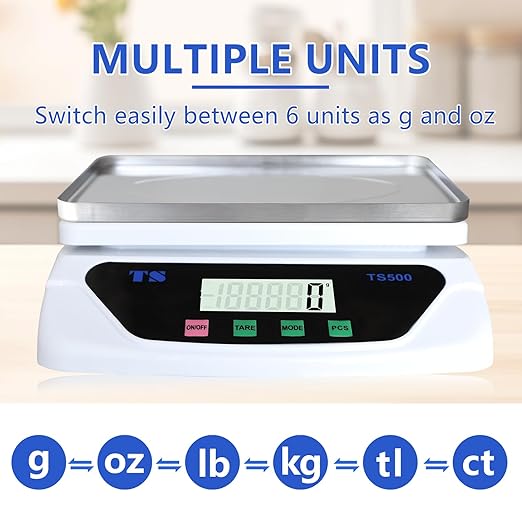 Large Digital Kitchen Scale,30KG/66lb Nutrition Calorie Scale,LCD Display 6 Units Stainless Steel Counting Scale for Cooking,Baking,Bread Meat with Adapter