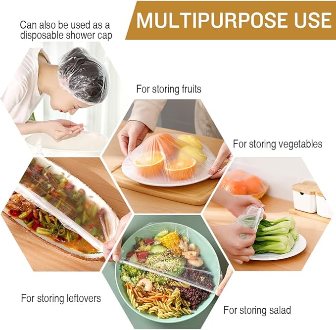 200PCS Bowl Covers Bread Proofing with Storage Bags, Fits Bowls up to 12", Plastic Wrap for Food Plastic Bowl Covers Elastic Reusable Plate Covers for Family Outdoor Picnic, BPA Free, Food Grade