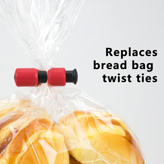 24 Pcs Bread Bag Clips Value Set Grade Food Bag Squeeze Clips Food Fruit Bread Bag Cinch Non-Slip Grip Sealer Rubber Pads or Lid on Bottom, Easy To Squeeze Lock Release, 12 Blue & 12 Red Clips